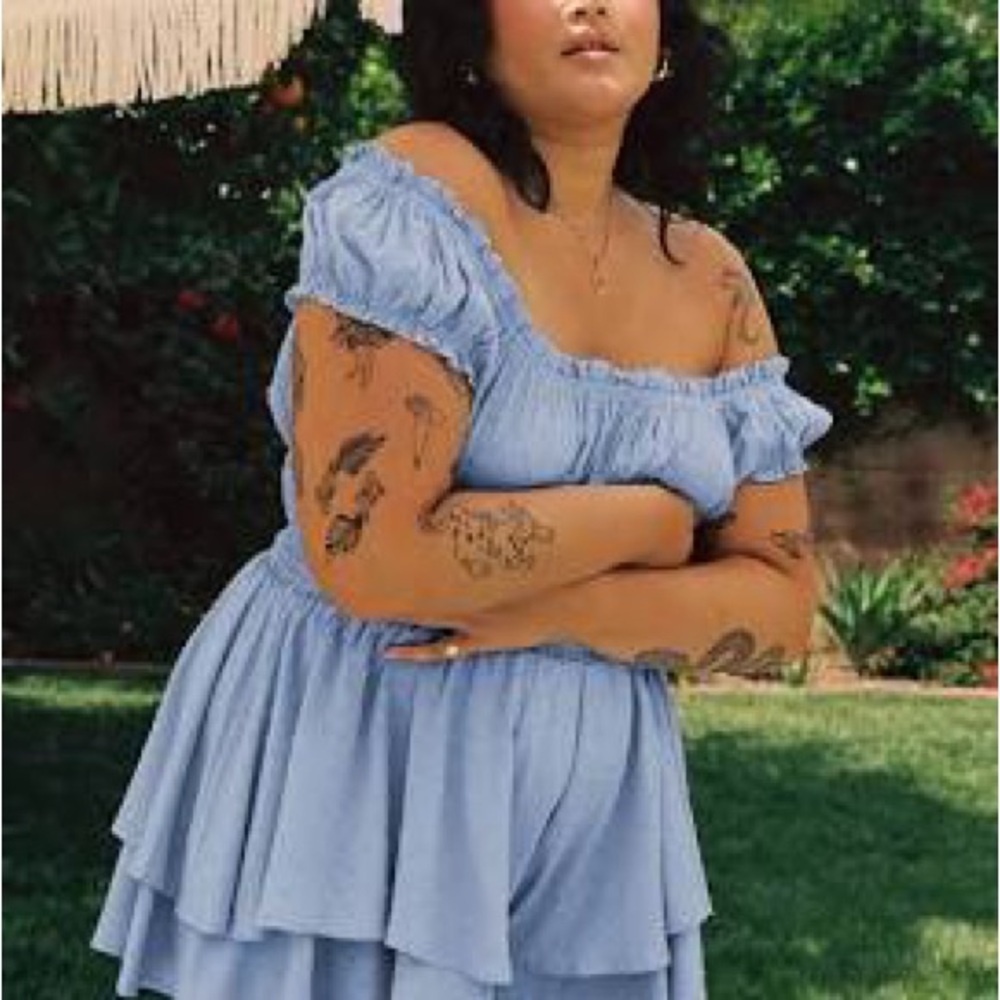 Blue Ruffled Jumpsuit - Picture 2 of 8